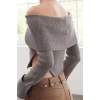 Women Fashion Stylish Carmen Collar Standard Sleeve Regular Ribbed Knitwear Sweater