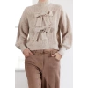 Womens Fashion Stylish Crew Neck Standard Sleeve Regular Wide Pattern Soft Textured Ribbon Knitwear Sweater