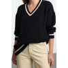 Women Fashion Stylish V Neck Low Sleeve Regular Wide Pattern Knitwear Sweater