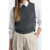 Women Fashion Stylish Crew Neck Regular Sleeve Crop Soft Texture Buttoned Knitted Sweater