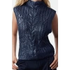 Women Fashion Stylish Stand Collar Standard Sleeve Regular Foil Printed Knitwear Sweater