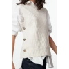 Womens Fashion Stylish Crew Neck Standard Sleeve Regular Soft Textured Fitted Side Button Knitted Sweater
