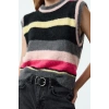 Women Fashion Stylish Crew Neck Regular Sleeve Color Block Knit Sweater