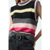 Women Fashion Stylish Crew Neck Regular Sleeve Color Block Knit Sweater