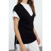 Womens Fashion Stylish V Neck Standard Sleeve Regular Wide Pattern Tie Detail Knitwear Sweater