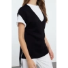 Womens Fashion Stylish V Neck Standard Sleeve Regular Wide Pattern Tie Detail Knitwear Sweater