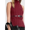 Women Fashion Stylish Stand Collar Standard Sleeve Regular Belted Knitwear Sweater