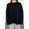 Kadın Moda Şık Bol Bisiklet Yaka Düşük Kol Uzun Geniş Kesim Yırtmaçlı Yumuşak Tuşeli Örme Sweatshirt