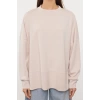 Kadın Moda Şık Bol Bisiklet Yaka Düşük Kol Uzun Geniş Kesim Yırtmaçlı Yumuşak Tuşeli Örme Sweatshirt