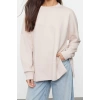 Kadın Moda Şık Bol Bisiklet Yaka Düşük Kol Uzun Geniş Kesim Yırtmaçlı Yumuşak Tuşeli Örme Sweatshirt