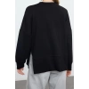 Kadın Moda Şık Bol Bisiklet Yaka Düşük Kol Uzun Geniş Kesim Yırtmaçlı Yumuşak Tuşeli Örme Sweatshirt