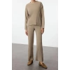 Women Fashion Stylish Straight Leg Regular Length Long Sleeve Basic Crew Neck Knitwear Bottom-Top Set