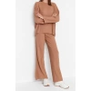 Women Fashion Stylish Straight Leg Regular Length Long Sleeve Basic Crew Neck Knitwear Bottom-Top Set