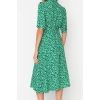 Women Fashion Stylish Midi Length Shirt Collar Regular Floral Pattern Belted Woven Viscose Shirt Dress