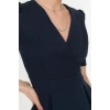 Women Fashion Stylish Mini Length Double Breasted Regular Collar Skater Waist Open Woven Dress