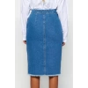 Women Fashion Style Midi Unlined Denim Button Detail Slit Midi Denim Skirt