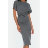 Womens Midi Length Slim 100% Cotton Waist-Sit Knitted Pencil Dress with Slit and Tie Detail