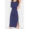 Womens Midi Length Slim 100% Cotton Waist-Sit Knitted Pencil Dress with Slit and Tie Detail
