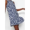 Womens Mini Length Crew Neck Regular Floral Printed Zero Sleeve Flounce Shift Plain Flexible Knit Dress