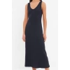 Women Fashion Stylish Midi Length V Neck Regular Ribbed A-line Knitted Dress