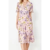 Women Fashion Stylish Midi Length V Neck Regular Floral Patterned A-Line Flounce Lined Chiffon Woven Dress