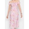 Women Fashion Stylish Midi Length Carmen Collar Regular Floral Patterned A Cut Form Woven Dress