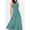 Women Fashion Stylish Maxi Length Halter Neck Regular Belted Woven Shirt Dress
