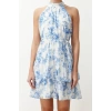 Women Fashion Mini Length Halter Neck Regular Floral Patterned A Cut Layered Lined Chiffon Woven Dress