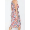 Womens Midi Length Slim Leopard Bodycon One Shoulder Asymmetrical Gathered Detail Knitted Pencil Dress