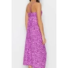 Women Fashion Stylish Midi Length Square Neck Regular Floral Patterned Straight Cut Back Detailed Woven Dress