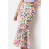Women Fashion Style Maxi Lined Woven Floral Patterned Maxi Length Woven Skirt