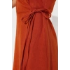Womens Fashion Stylish Midi Length Double Breasted Regular Tile Ruffle Detailed Linen Look Woven Dress