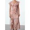 Women Fashion Stylish Maxi Length V Neck Regular Floral A-line Woven Dress