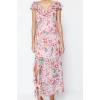 Women Fashion Stylish Maxi Length V Neck Regular Floral A-line Woven Dress