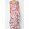 Women Fashion Stylish Maxi Length V Neck Regular Floral A-line Woven Dress