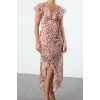 Women Fashion Stylish Maxi Length V Neck Regular Floral A-line Woven Dress