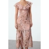 Women Fashion Stylish Maxi Length V Neck Regular Floral A-line Woven Dress