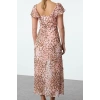 Women Fashion Stylish Maxi Length V Neck Regular Floral A-line Woven Dress