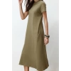 Women Fashion Stylish Midi Length Crew Neck Relaxed Pocket Premium A-Line Knitted Dress