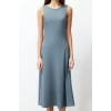 Womens Fashion Stylish Midi Length Crew Neck Flared 100% Cotton Skater Waist Open Sleeveless Knitted Dress