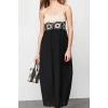 Women Fashion Stylish Maxi Length U Neck Regular Straight Cut Crochet Detailed Strappy Woven Dress