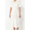 Women Fashion Stylish Maxi Length Shirt Collar Denim Belted Dress