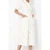 Women Fashion Stylish Maxi Length Shirt Collar Denim Belted Dress