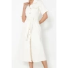 Women Fashion Stylish Maxi Length Shirt Collar Denim Belted Dress