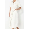 Women Fashion Stylish Maxi Length Shirt Collar Denim Belted Dress