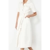 Women Fashion Stylish Maxi Length Shirt Collar Denim Belted Dress