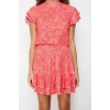 Women Fashion Stylish Mini Length Stand Collar Regular Special Textured Skirt Ruffle Short Sleeve Flexible Knitted Dress