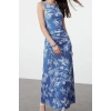 Womens Maxi Slim Floral Shiny Surface Boat Rock Body-fitting Flexible Knitted Pencil Dress