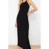 Women Fashion Chic Maxi Length Halter Neck Slim Abstract A-line Bell Drop Stretchy Knitted Pencil Dress