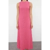 Kadın Moda Şık Maxi Boy Bisiklet Yaka Regular Düz Dokulu A Kesim Çan Form Dokulu Elbise